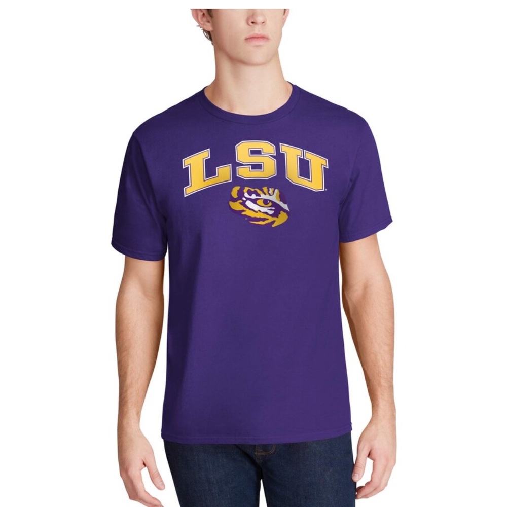 LSU Tigers Campus Purple Graphic T-Shirt Size S Adult Short Sleeve Round Neck